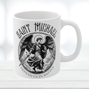 Saint Michael The Archangel | Defend Us In Battle | St Michael Coffee Mug | Feast Day Gifts | Catholic Mugs | Orthodox Christian Gifts
