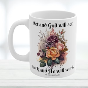 St Joan of Arc Mug: Floral Catholic Saints Gift