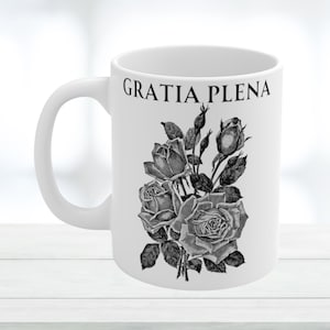 Gratia Plena Coffee Mug, Catholic Mug, Catholic Mom Gift, Religious Mug, Ceramic Flower Mug