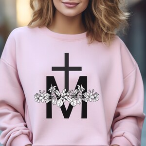 Marian Cross Sweatshirt | Virgin Mary | Floral Crewneck | Catholic Gift for Her