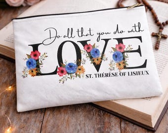 St. Therese of Lisieux Pouch: Floral Catholic Make-Up Bag