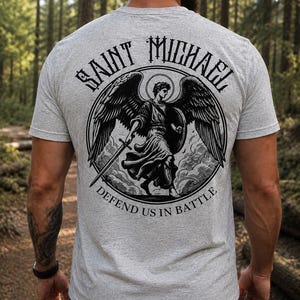 Saint Michael Prayer T-Shirt | Defend Us In Battle | Catholic Apparel | Orthodox Christian Shirts | St Michael the Archangel Gifts
