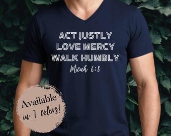 Micah 6:8 V-Neck Tee | Christian V Neck Shirts | Unisex Christian Gifts | Bible Scripture V-necks | Catholic Tshirts | Jesus Shirts