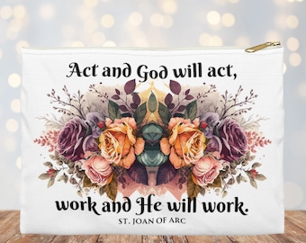 St Joan Of Arc Floral Accessory Pouch: Catholic Gift