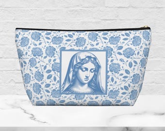 Blessed Mother Floral Accessory Pouch: Catholic Makeup Bag