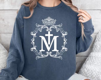 Marian Cross Comfort Colors Sweatshirt: Catholic Women's Apparel