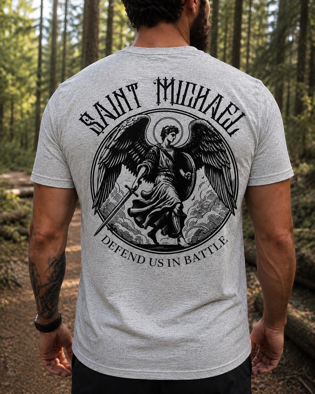 Saint Michael Prayer T-shirt | Defend Us in Battle | Catholic