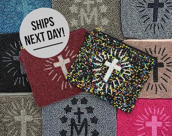 Beaded Cross Zipper Pouch | Catholic Coin Purse, Rosary Holder