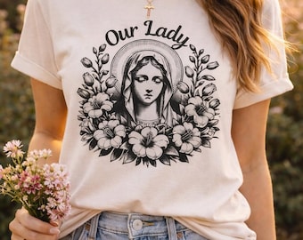 Our Lady Floral T-Shirt | Virgin Mary Religious Apparel