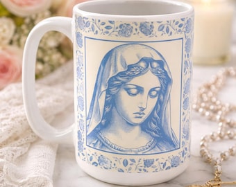 Blessed Virgin Mary Floral Mug: Catholic Christian Gift