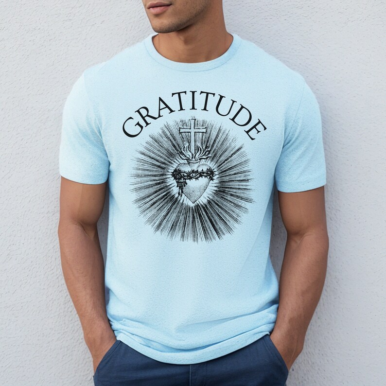 Sacred Heart Jesus Shirt, Gratitude T-Shirt, Catholic Streetwear, Faith Apparel zdjęcie 9