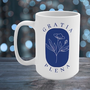 Gratia Plena Mug | Marian Blue Coffee Mug | Blessed Virgin Mary Gifts | Mother Mary Mug | Wildflower Cup | Catholic Gifts For Women