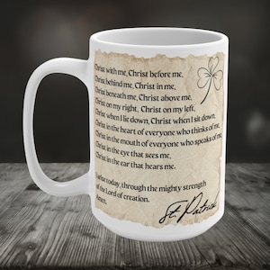 St. Patricks Prayer 15oz Coffee Mug, Inspirational Catholic Gift, Patron Saint Of Ireland, Prayer Mugs, Faith Inspired Gifts, Catholic Mugs