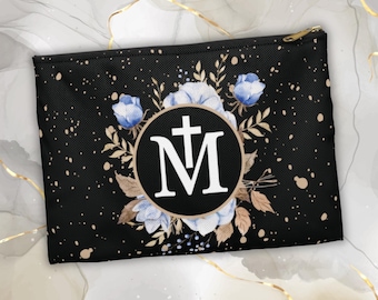 Marian Cross Zipper Pouch | Catholic Rosary Holder, Prayer Card Case