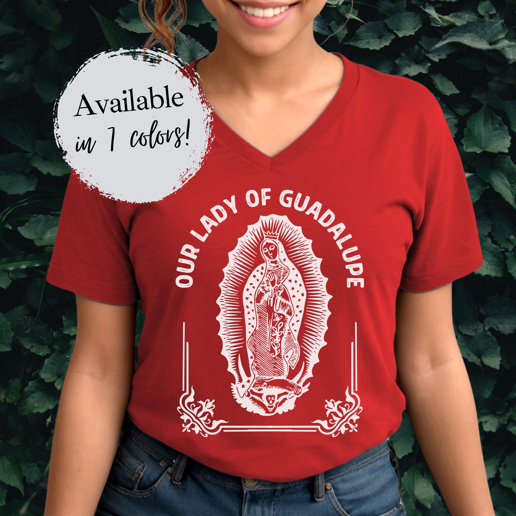 Our Lady of Guadalupe V-neck Tee, Virgin Mary Shirt