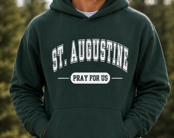 St. Augustine Pray For Us Hoodie | Catholic Patron Saint Fleece Pullover | OCIA Confirmation Gift