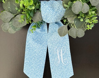 Blue Floral Wreath Sash | Embroidered Blue Wreath Sash | Embroidered Blue Flower Wreath Scarf | Monogram Floral Wreath Sash