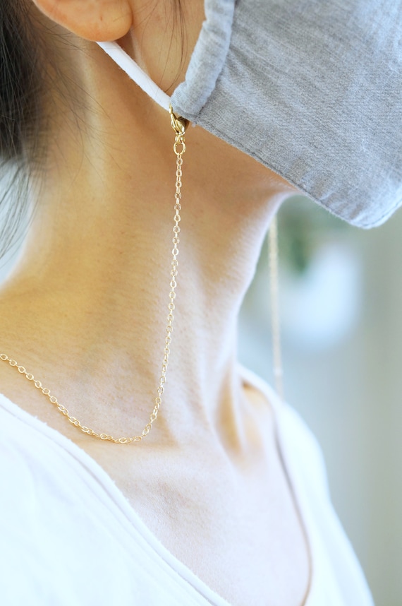 Handmade Mask Neck Strap with Cable Bead Chain Glasses Strap for Women 24 Inches 18K Gold Plated Personalized Mask Chain