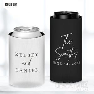 Custom Wedding Can Cooler, Party Favors for Guests, Beer Coozie, Bulk Reception Gift, Bridal Shower Koozie, Personalized Anniversary, Holder