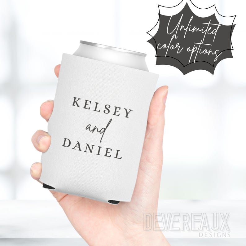 Custom Wedding Can Cooler, Party Favors for Guests, Beer Coozie, Bulk Reception Gift, Bridal Shower Koozie, Personalized Anniversary, Holder