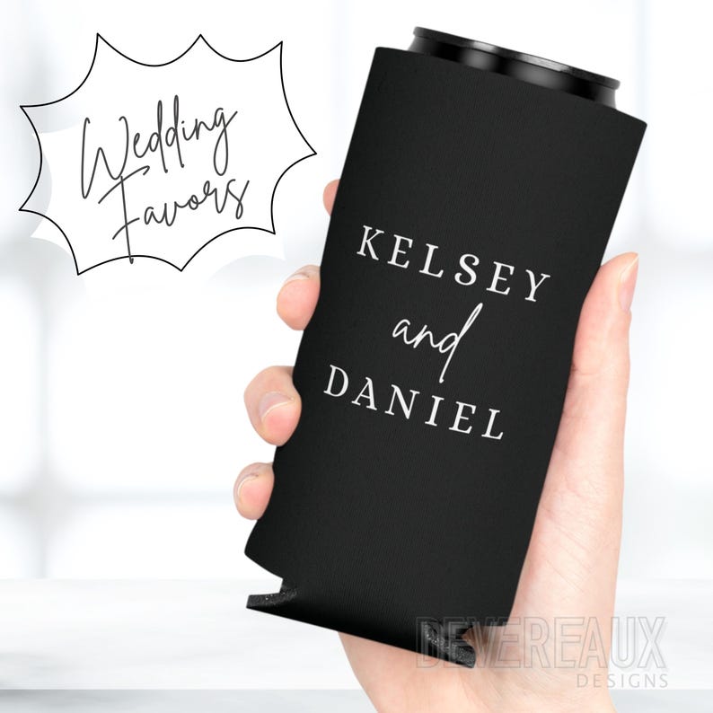 Custom Wedding Can Cooler, Party Favors for Guests, Beer Coozie, Bulk Reception Gift, Bridal Shower Koozie, Personalized Anniversary, Holder