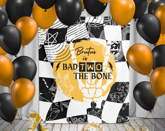Custom 2nd Bday Backdrop, Bad Two the Bone Tapestry, Punk Rock Birthday Banner, Tattoo Theme Party Decor, Kids Second Wall Sign, Rocker Name