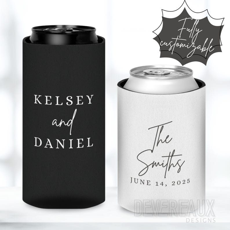 Custom Wedding Can Cooler, Party Favors for Guests, Beer Coozie, Bulk Reception Gift, Bridal Shower Koozie, Personalized Anniversary, Holder
