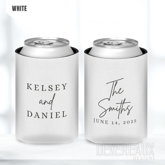 Custom Wedding Can Cooler, Party Favors for Guests, Beer Coozie, Bulk Reception Gift, Bridal Shower Coozie, Personalized Anniversary, Holder
