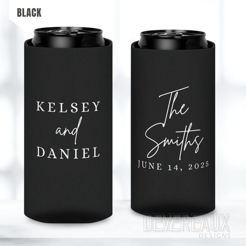 Custom Wedding Can Cooler, Party Favors for Guests, Beer Coozie, Bulk Reception Gift, Bridal Shower Koozie, Personalized Anniversary, Holder