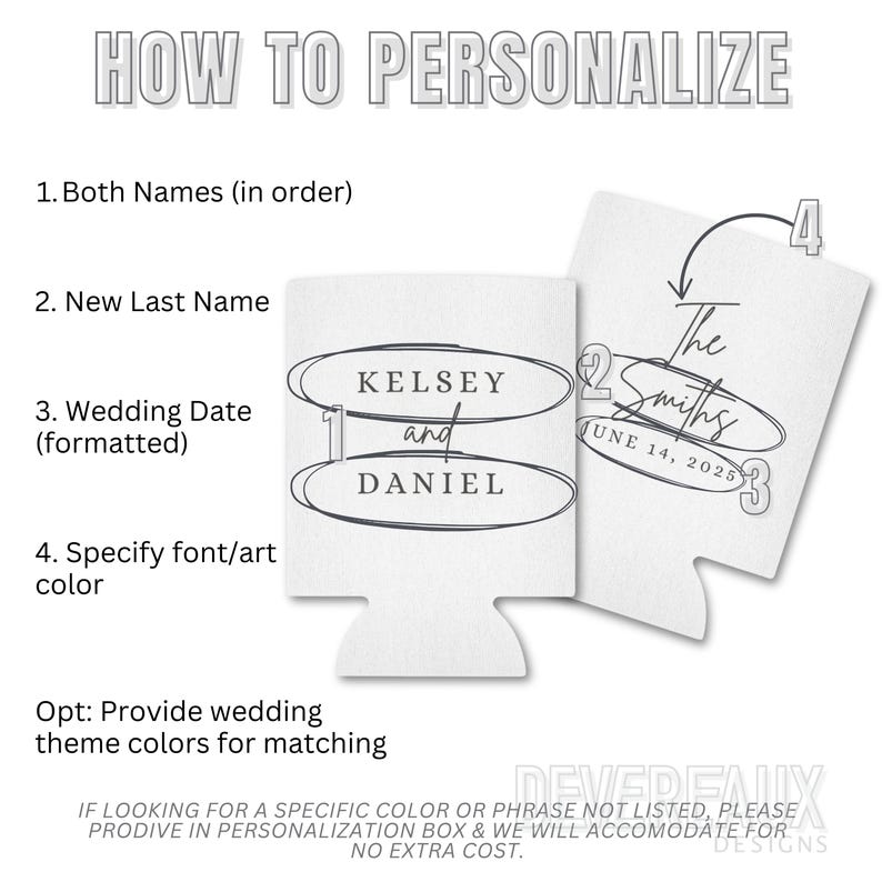 Custom Wedding Can Cooler, Party Favors for Guests, Beer Coozie, Bulk Reception Gift, Bridal Shower Koozie, Personalized Anniversary, Holder