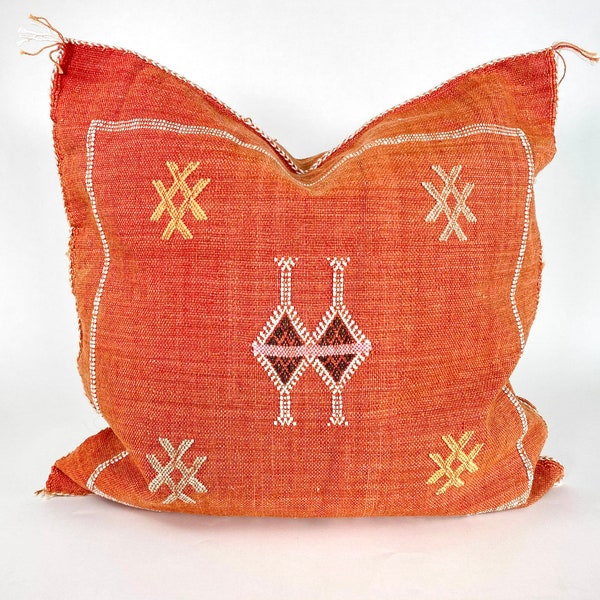Cojín de seda de cactus marroquí / reutilizado Sabra Rug Cactus Seda Tira almohada Funda / Funda almohada de acento / decoración marroquí / naranja / azul