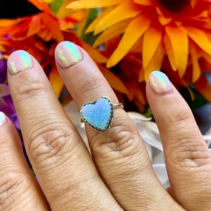 Fire Blue Opal Heart Ring/BlueOpal Ring/Heart Ring/Handmade Jewelry/for her/Minimalist Ring/Dainty Heart/Cute heart Ring/mother’s day gifts