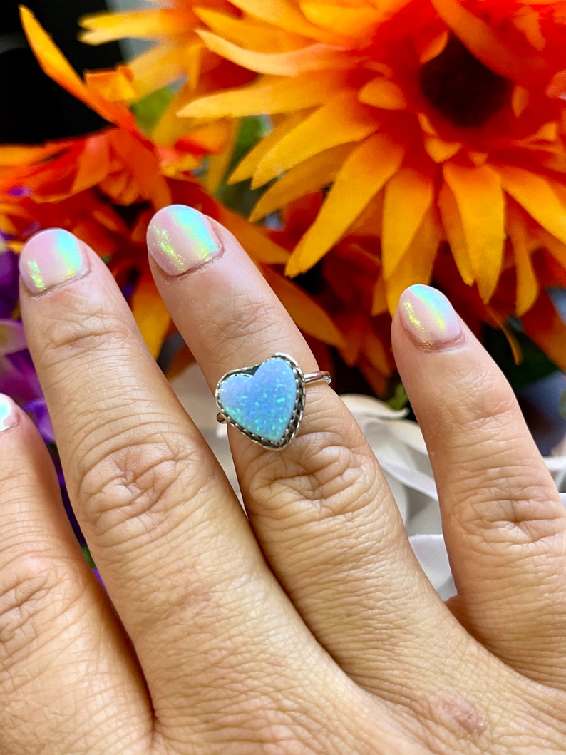 Fire Blue Opal Heart Ring/blueopal Ring/heart Ring/handmade Etsy