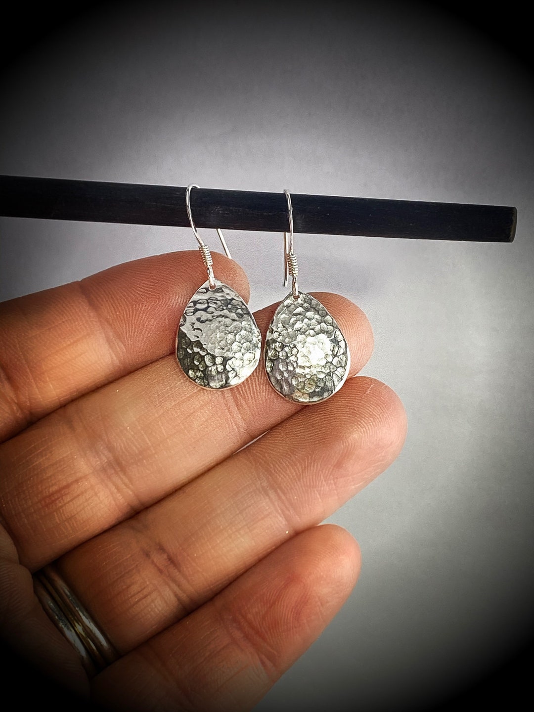 Hammered Teardrop Earrings/sterling Silver Teardrop Dangle Earring ...