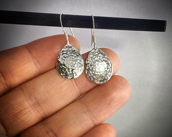 Hammered Teardrop earrings/Sterling Silver Teardrop Dangle Earring/handmade jewelry/Made In USA/gift