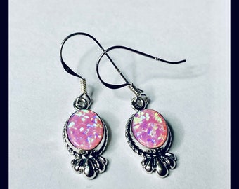 7mm x 9mm Oval Pink Fire Opal Earring/fire pink opal/Sterling Silver/Handmade jewelry/Made in USA