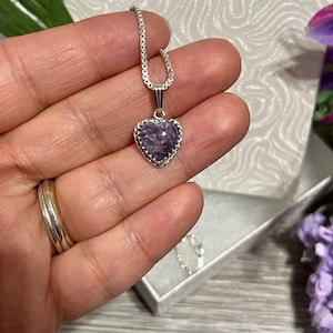 Charoite Heart Pendant Necklace/Spiritual Crystal Necklace/Purple Stone/Box Chain/Sterling Silver/Handmade In USA/Heart Jewelry