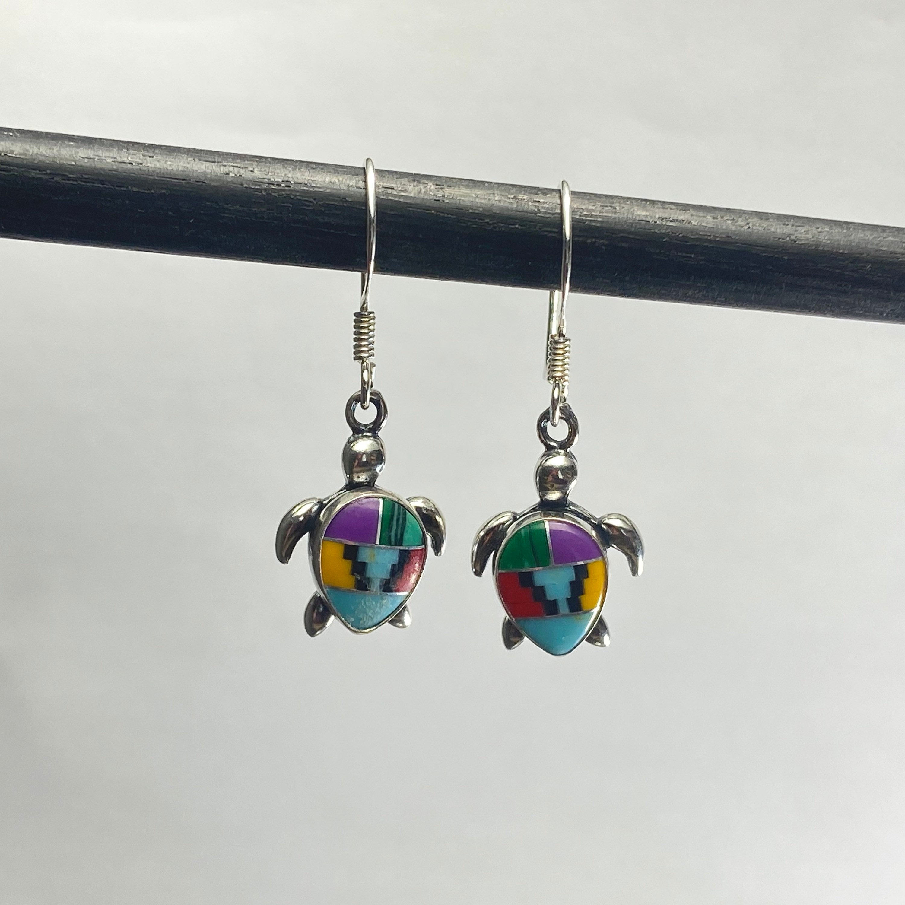 Sea Turtle Inlay Multi Color Inlay Sea Turtle Dangle Earrings/dainty Turtle Drop Earring ...