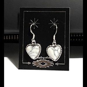 White Buffalo Heart Earring/White Turquoise Earring/Howlite Drop Earring/Sterling Silver/Handmade In USA/heart Jewelry