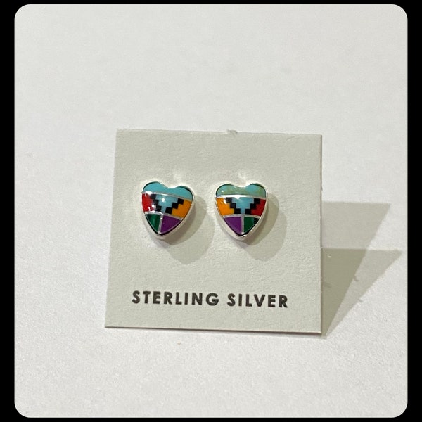 Inlaid Multi Stone 6mm Stud Earring/MultiStone Earring/Inlay Earring/Made in USA/Gift/For Her