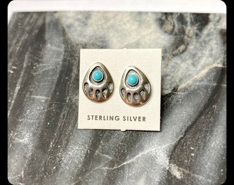 Bear Paw Turquoise Stud Earring/Bear Claw Earring/Sterling Silver/Made In America/Handmade Jewelry/For Her