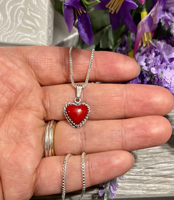 Sterling Silver Red Coral Heart Pendant Sterling Silver Red Coral Heart Pendant