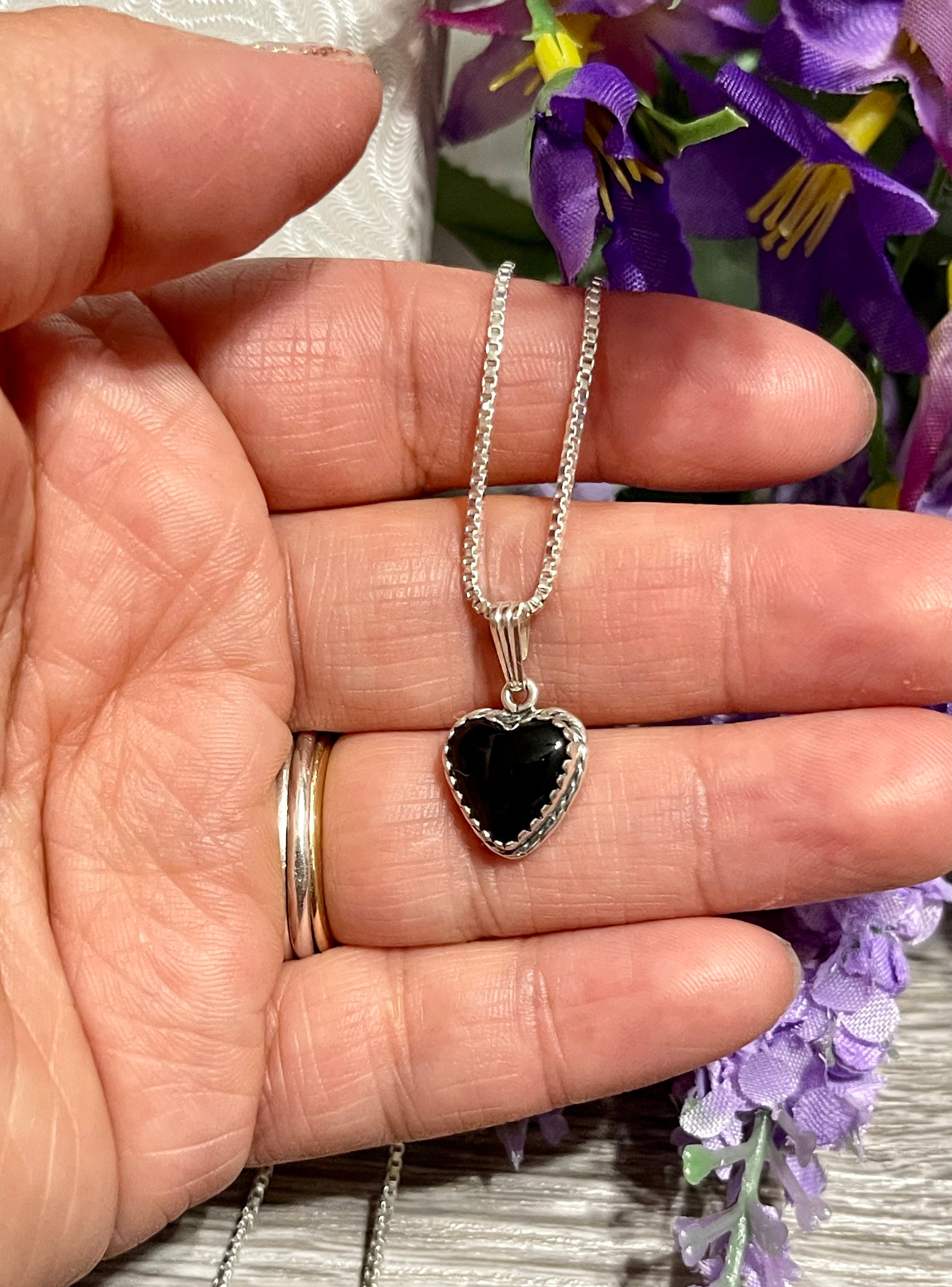 Sterling Silver Onyx Heart Halo Necklace