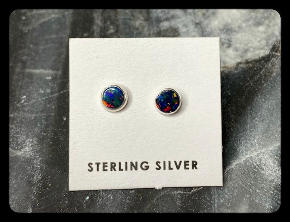 Black fire opal stud earring/fire opal Earring/Dainty Black opal/dainty stud earring/Made in USA/handmade/For Her