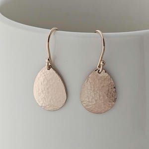 Rose Gold Filled Hanging Hammered Teardrop Earrings/Teardrop Dangle Drop Earring/Handmade Jewelry/Made In USA/Gift