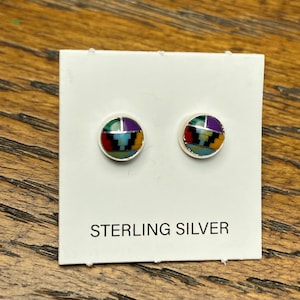 5mm Multi Stone Inlay Stud Earring/Tiny Post Earring/Small Earring/Sterling Silver Inlay Post Earring/Helix/Tragus/Cartilage/Handmade