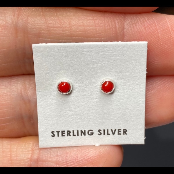 3mm Coral stud/Red Coral Earring/Dainty Red coral/dainty stud earring/Made in USA/handmade/For Her