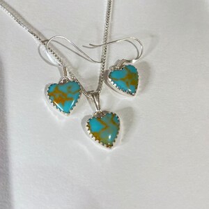 Turquoise Heart Jewelry Set/Heart Turquoise Necklace/turquoise Earring/Turquoise drop earring/dangle/earring/Sterling Silver/Handmade In USA