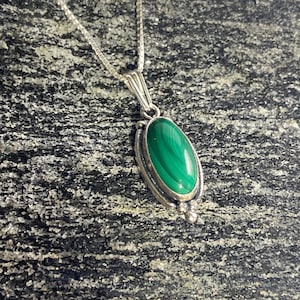 Malachite Long oval necklace/handmade jewelry/made in USA/for her, gift