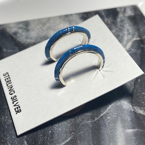Small Hoop Earrings/Denim Lapis/Inlay Hoop Earrings/Blue Hoop Earring/Sterling Silver/Hanging Hoops/Dainty Hoop/Ready To Ship/Free Shipping
